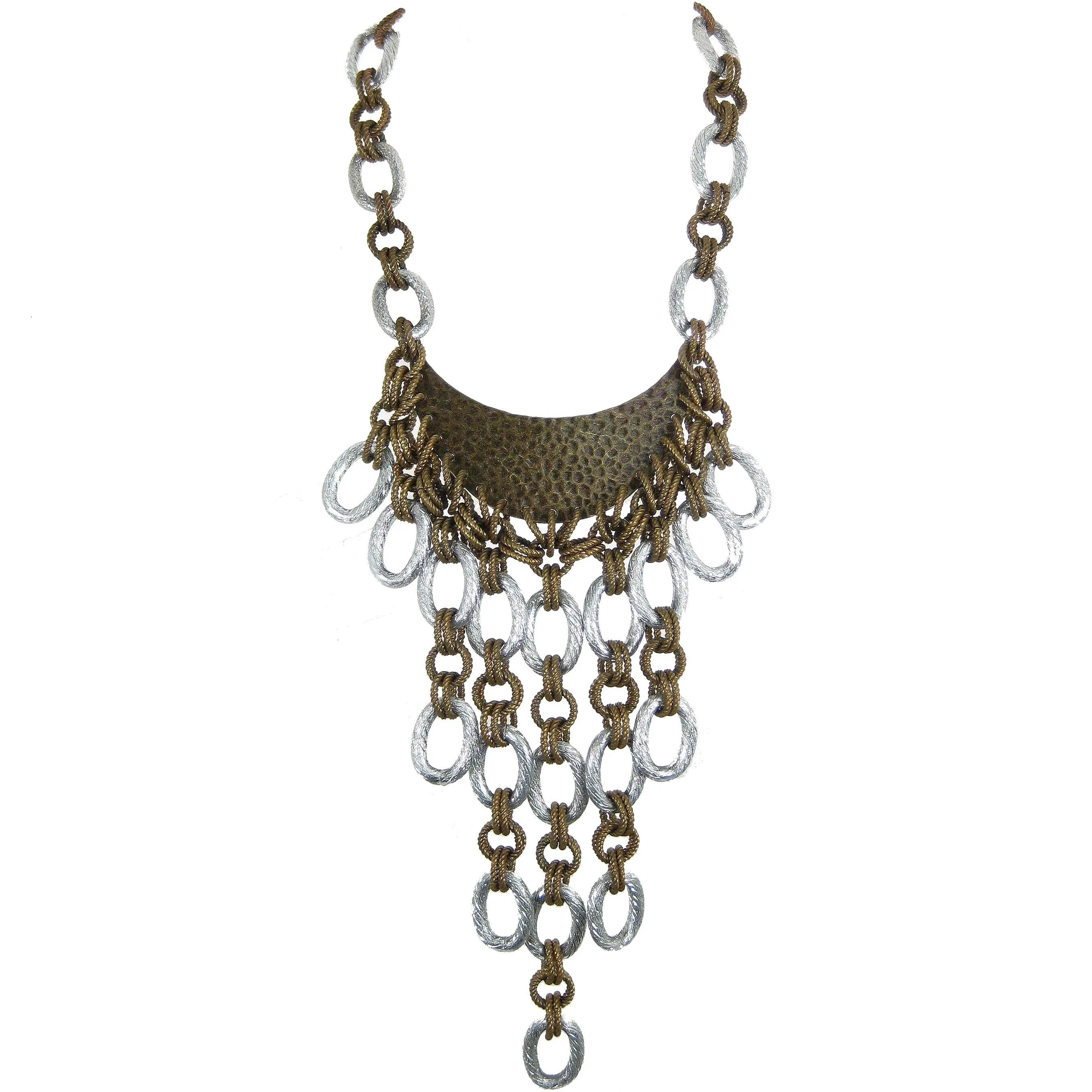 #1134n Gold & Silver Tone Chain Link Long Bib Necklace