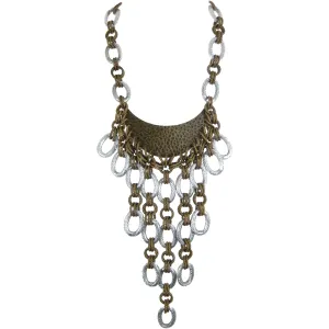#1134n Gold & Silver Tone Chain Link Long Bib Necklace