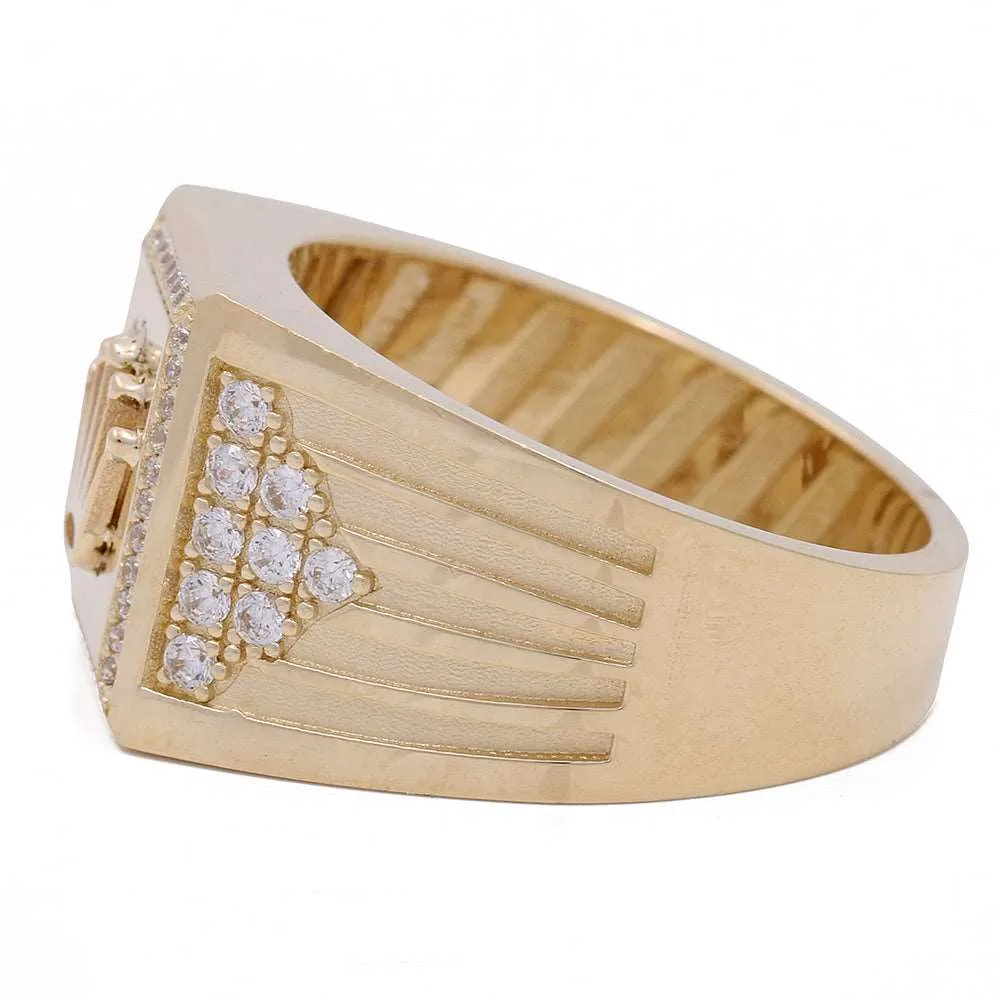 14K Yellow Gold Fashion Men's Ring with Cubic Zirconias