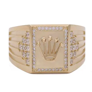 14K Yellow Gold Fashion Men's Ring with Cubic Zirconias