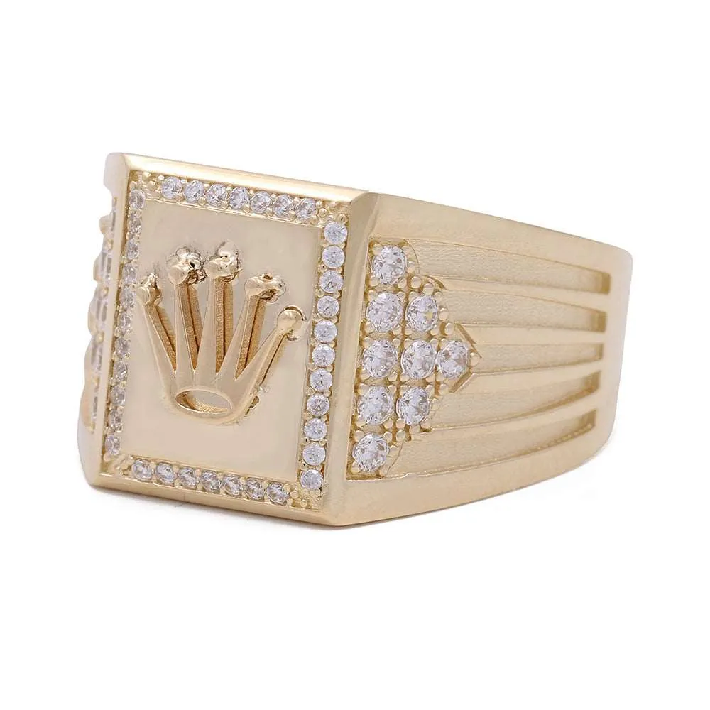 14K Yellow Gold Fashion Men's Ring with Cubic Zirconias