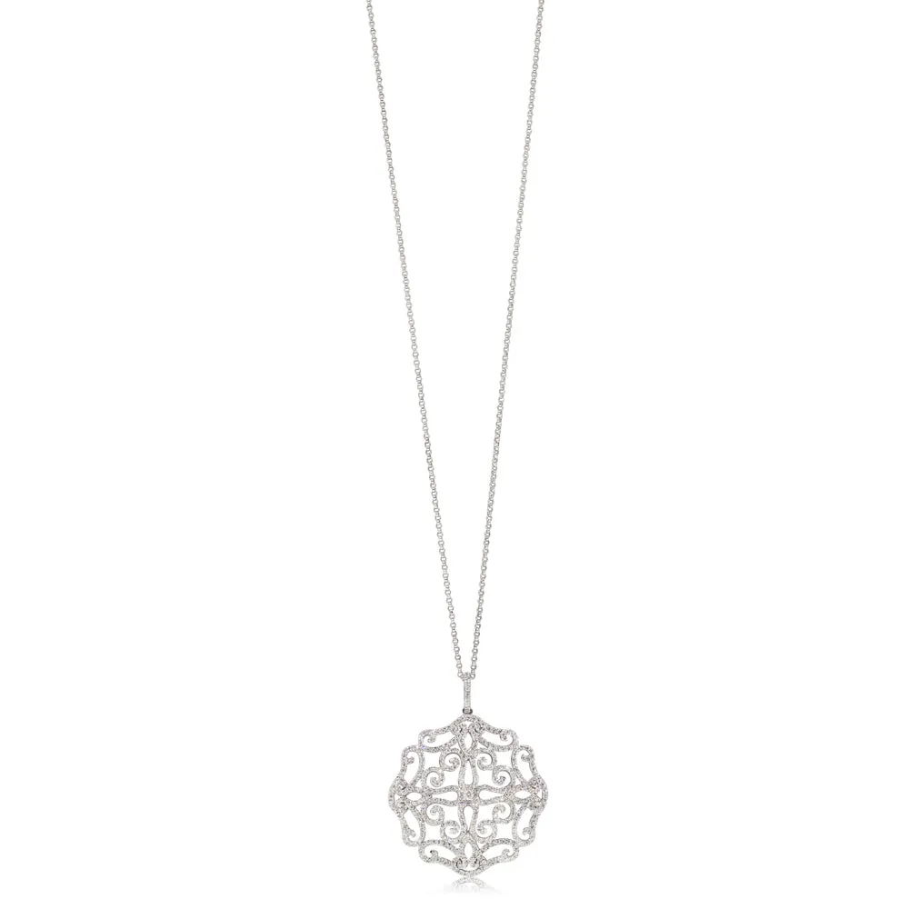 18ct White Gold Diamond Filigree Pendant