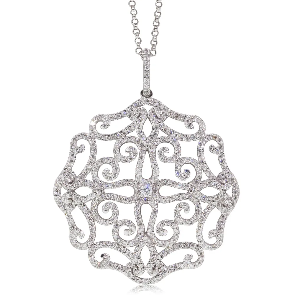 18ct White Gold Diamond Filigree Pendant