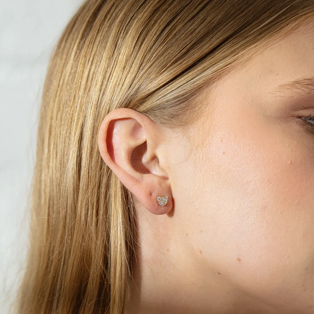 18ct Yellow Gold Diamond Heart Studs