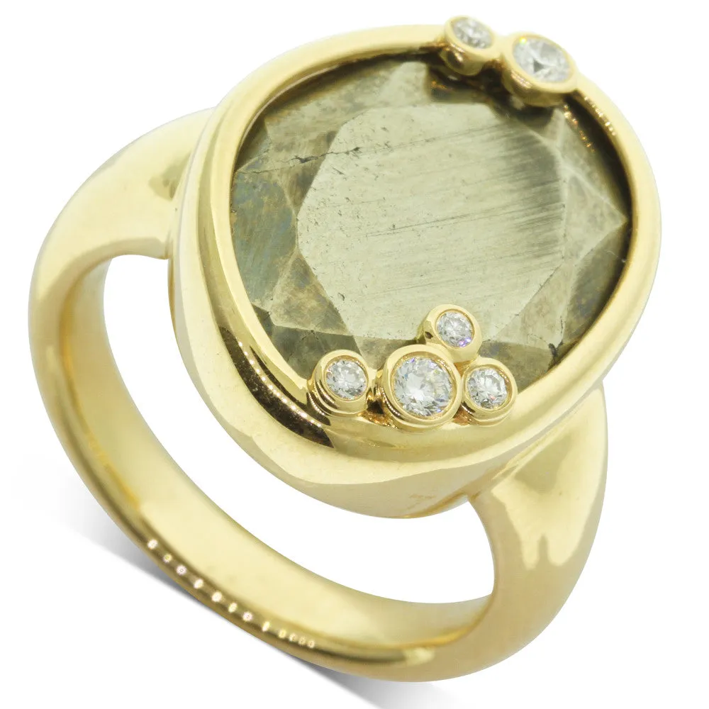 18ct Yellow Gold Pyrite & Diamond Ring