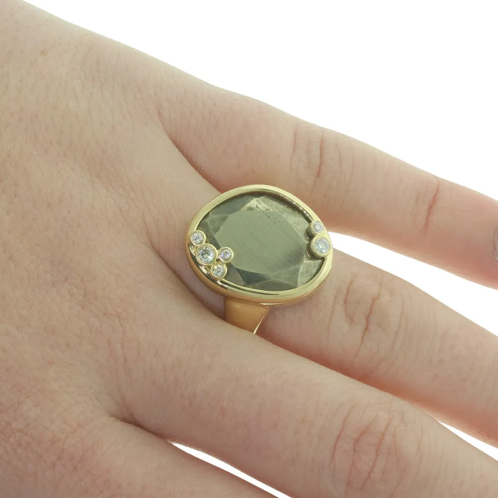 18ct Yellow Gold Pyrite & Diamond Ring