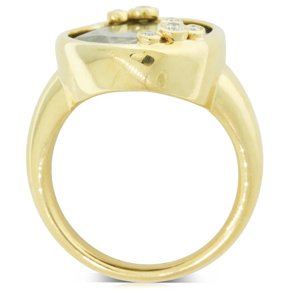 18ct Yellow Gold Pyrite & Diamond Ring