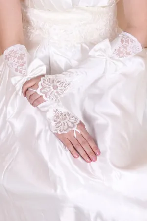 2024 Beautiful Elastic Satin And Lace Elbow Length Bridal Gloves #ST0102