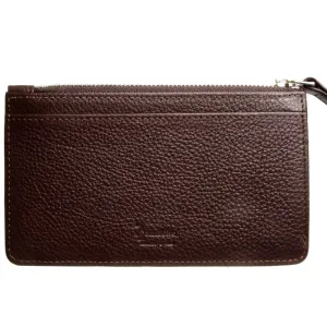 5 Credit Card Pebbled Leather Card Wallet With Zip Brown