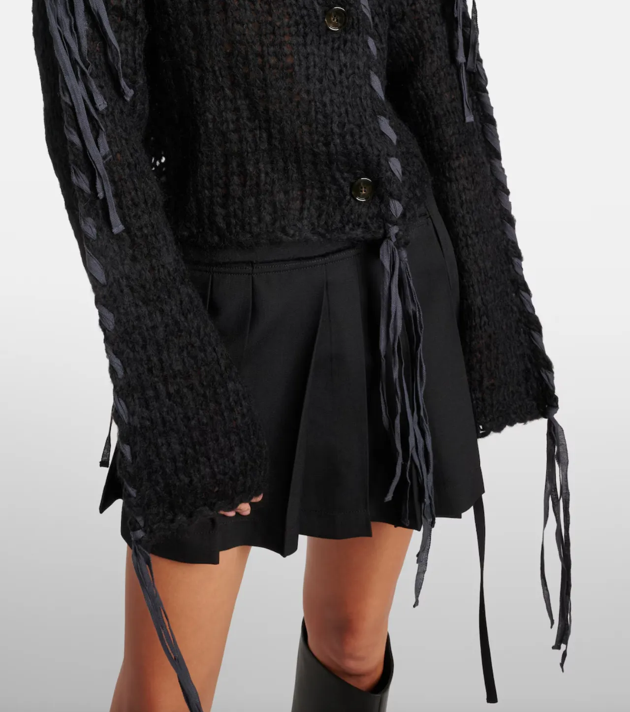 Black Lacing Knit Cardigan