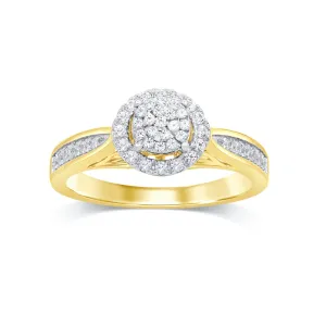 Brilliant Halo Ring with 1/3ct of Diamonds in 9ct Yellow Gold