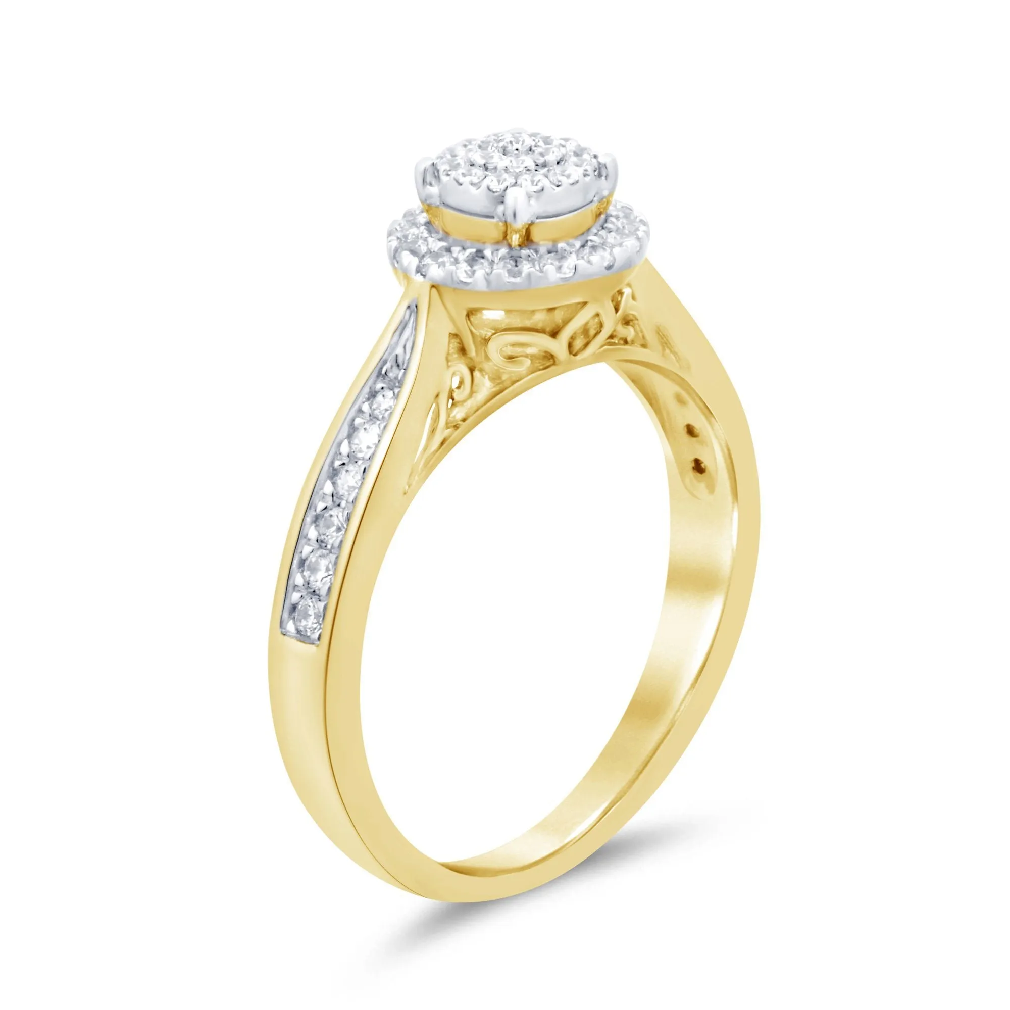 Brilliant Halo Ring with 1/3ct of Diamonds in 9ct Yellow Gold