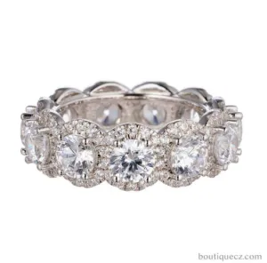 Brilliant Round Cut Cubic Zirconia Halo Eternity Band In Sterling Silver