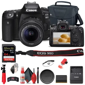 Canon EOS 90D DSLR Camera with 18-55mm Lens (3616C009)   64GB Memory Card   Case