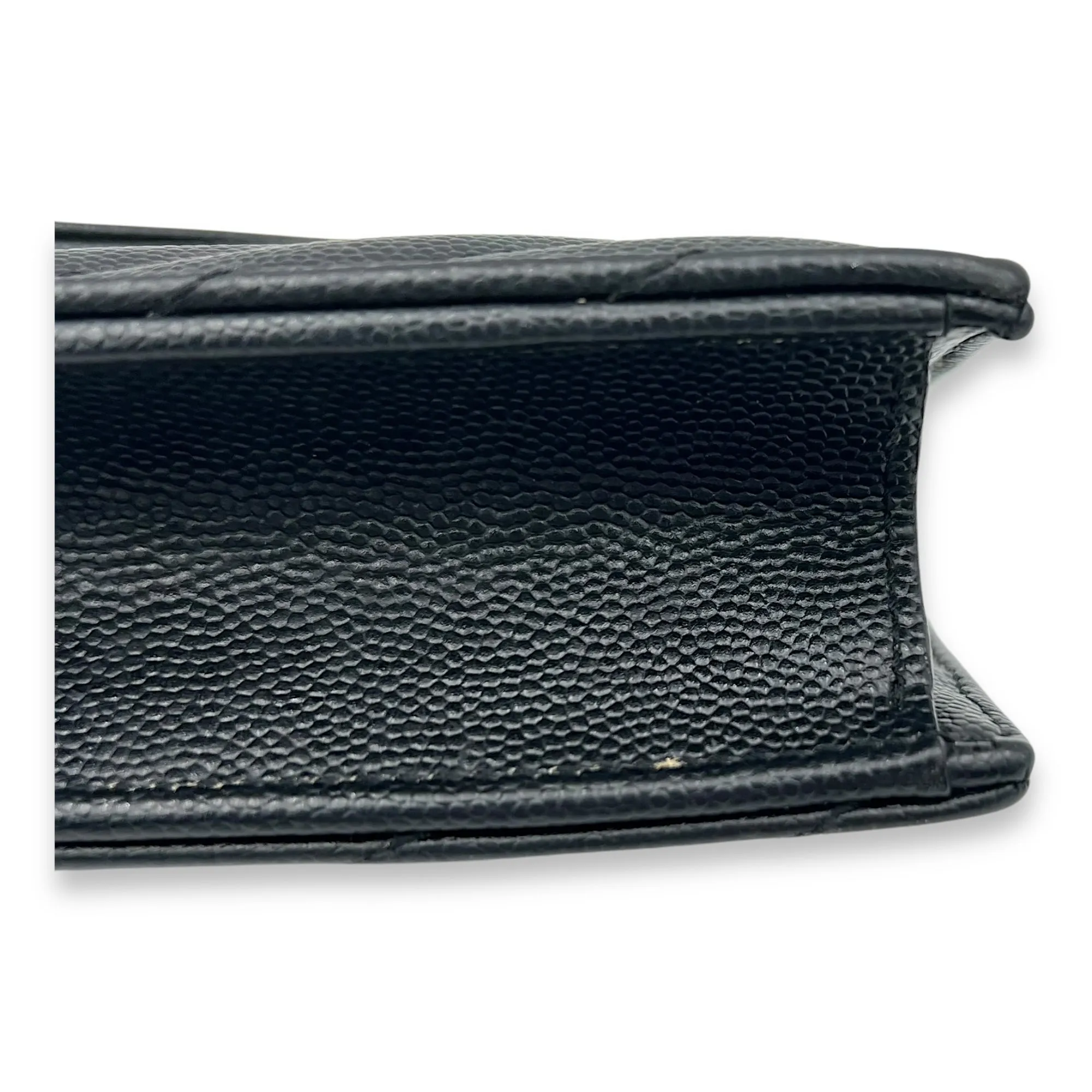 Cassandre Black Wallet On Chain in Calfskin, Gold hardware