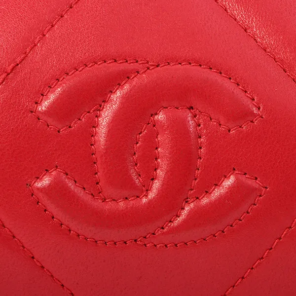 Chanel Around 1985~1990 Made Cc Mark Stitch Fringe Mini Chain Bag Red