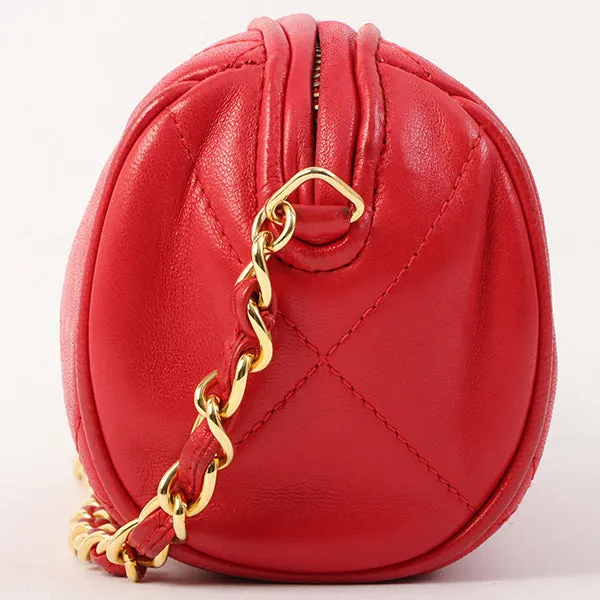 Chanel Around 1985~1990 Made Cc Mark Stitch Fringe Mini Chain Bag Red