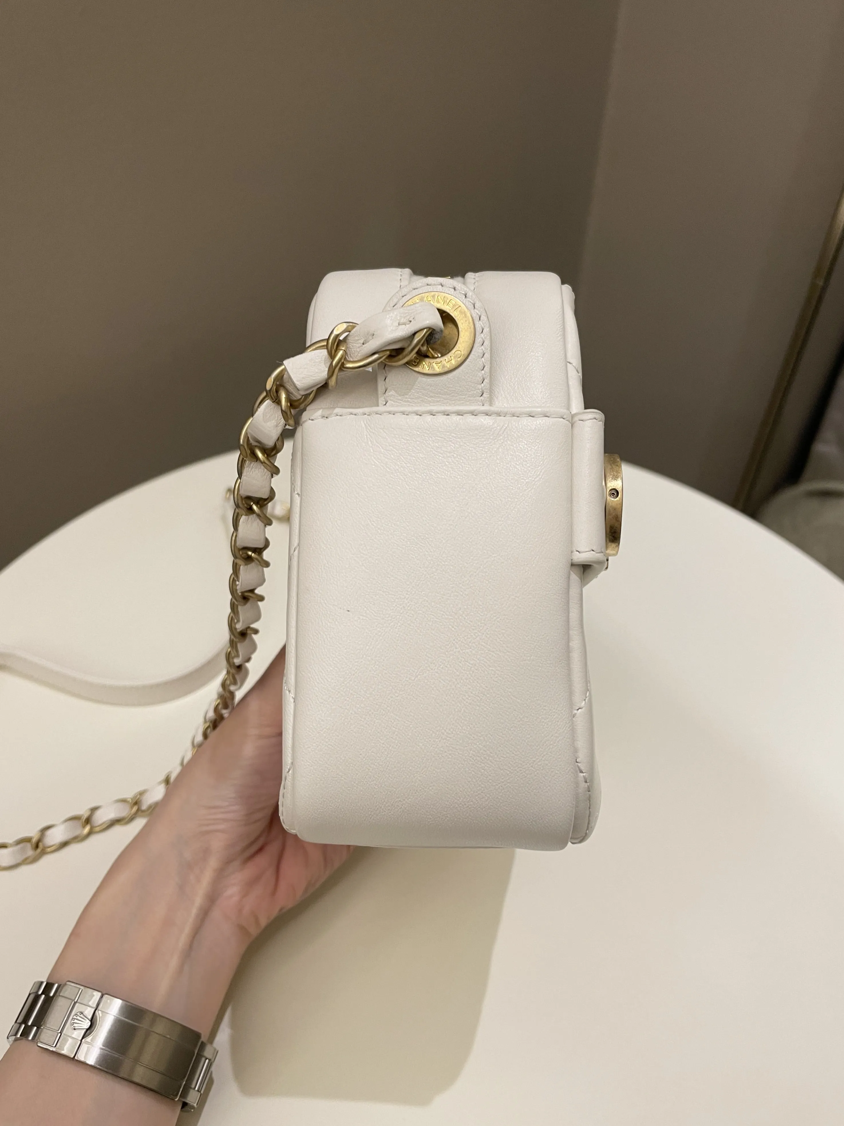 Chanel C H A N E L Lettering Camera Bag  Ivory Calfskin