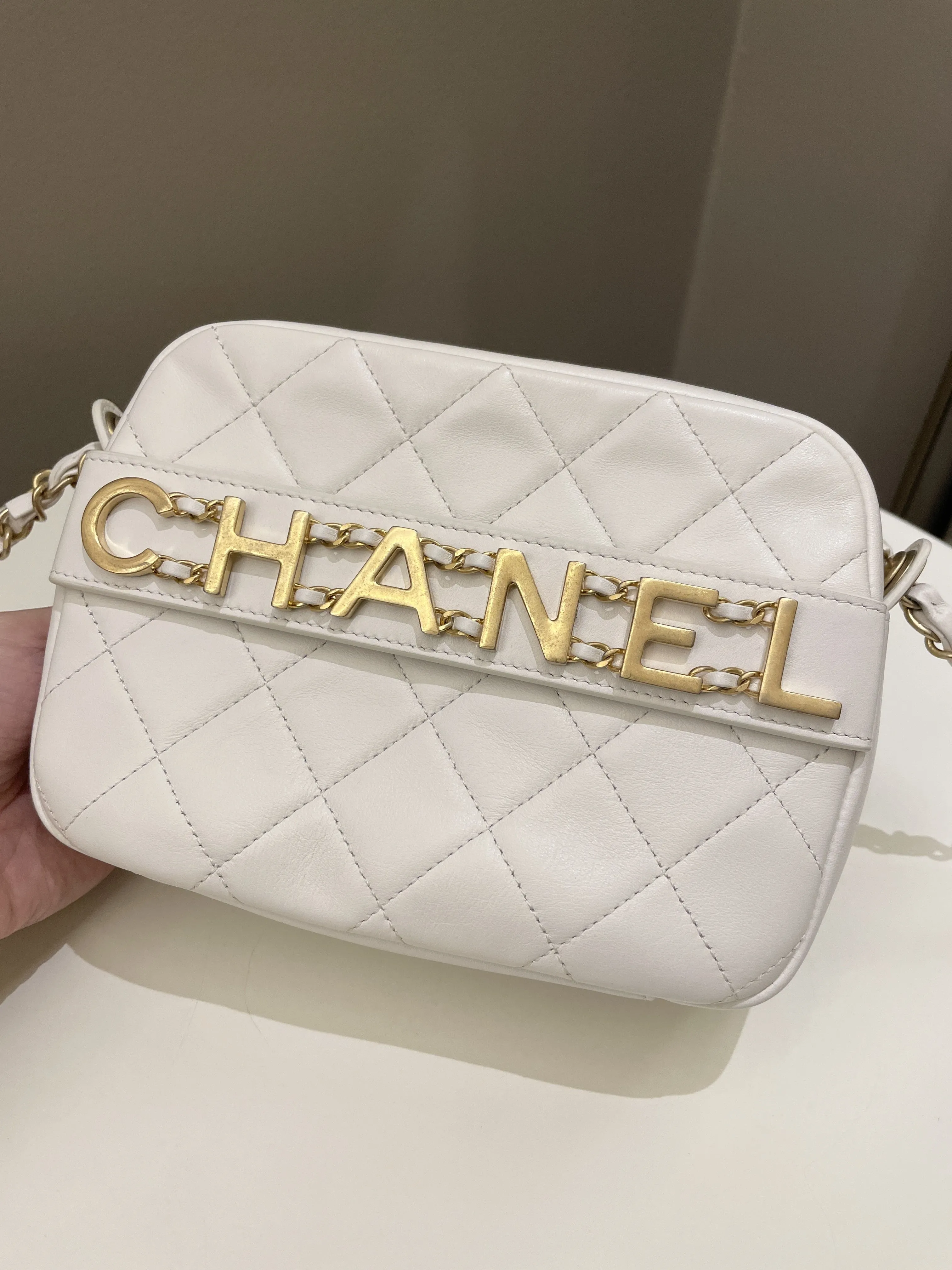 Chanel C H A N E L Lettering Camera Bag  Ivory Calfskin