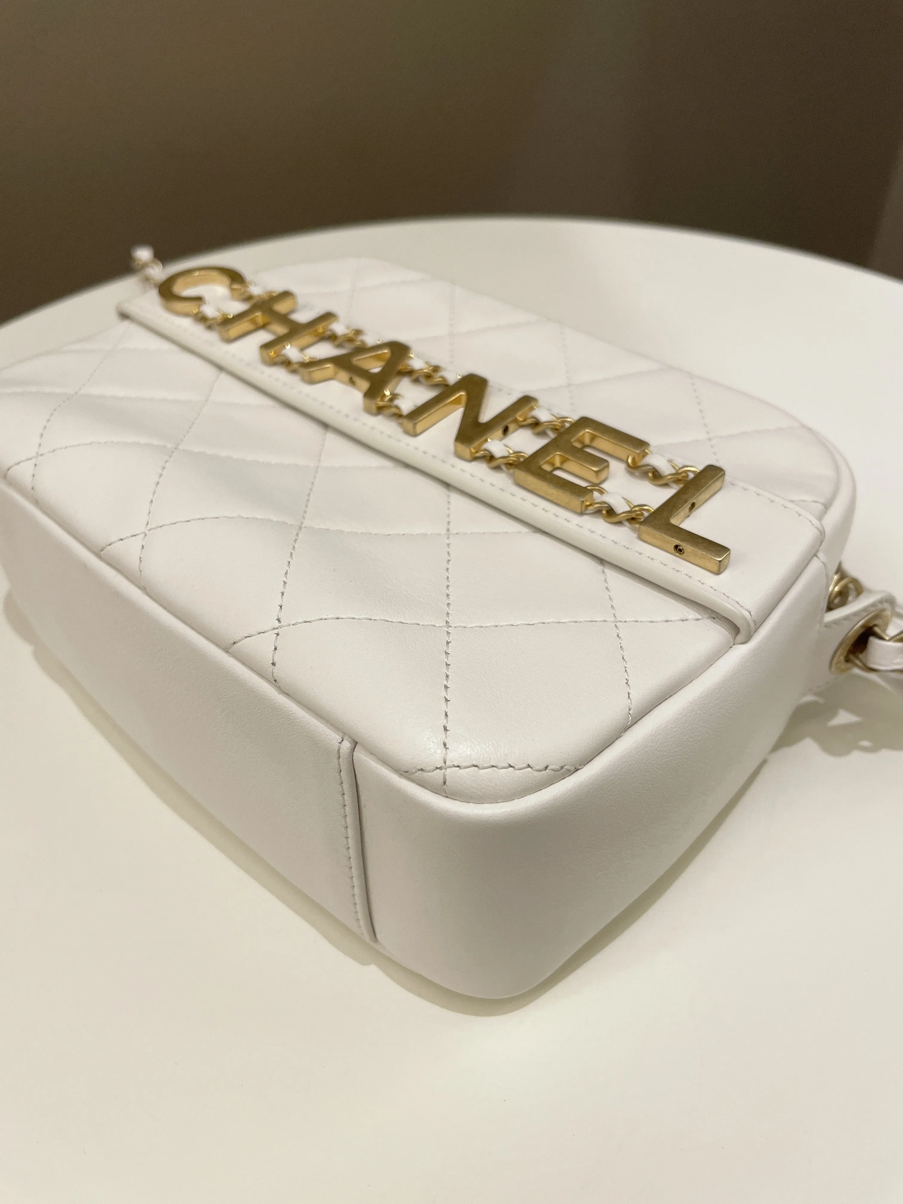 Chanel C H A N E L Lettering Camera Bag  Ivory Calfskin