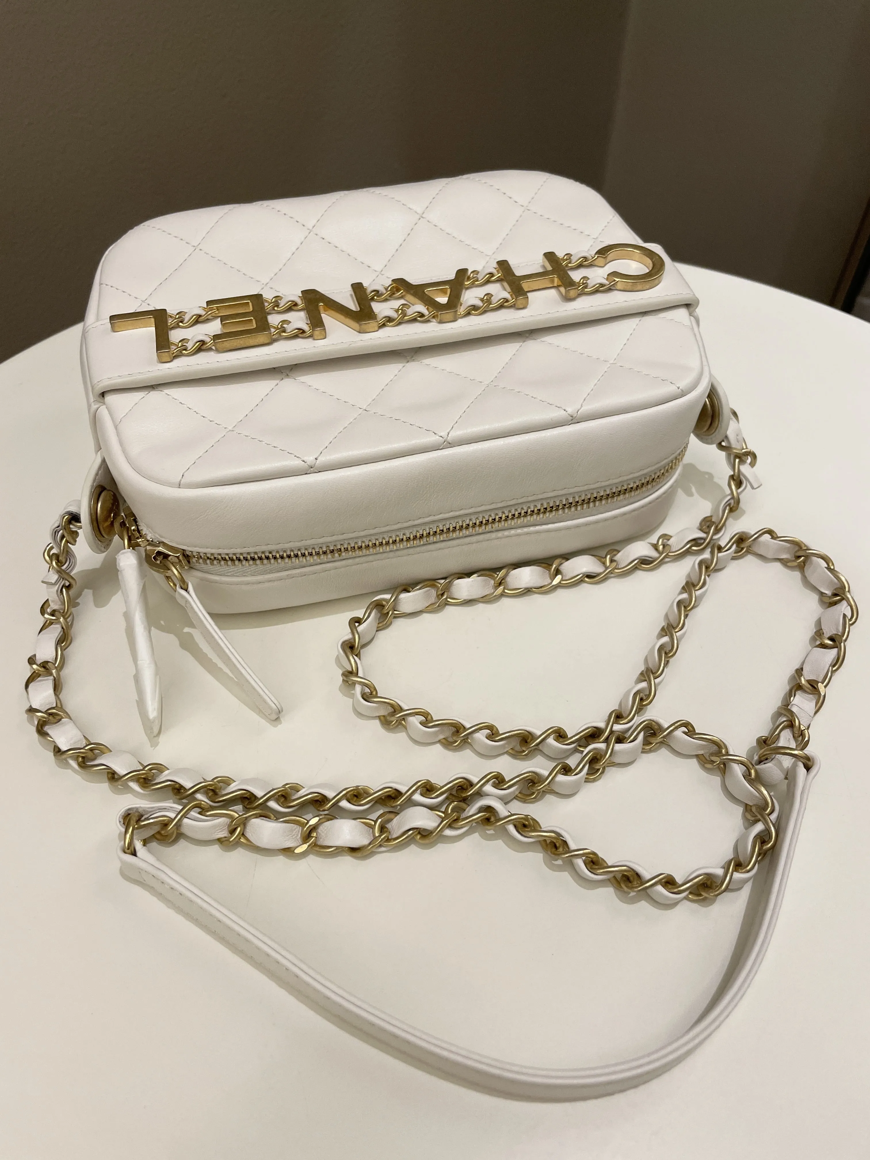 Chanel C H A N E L Lettering Camera Bag  Ivory Calfskin