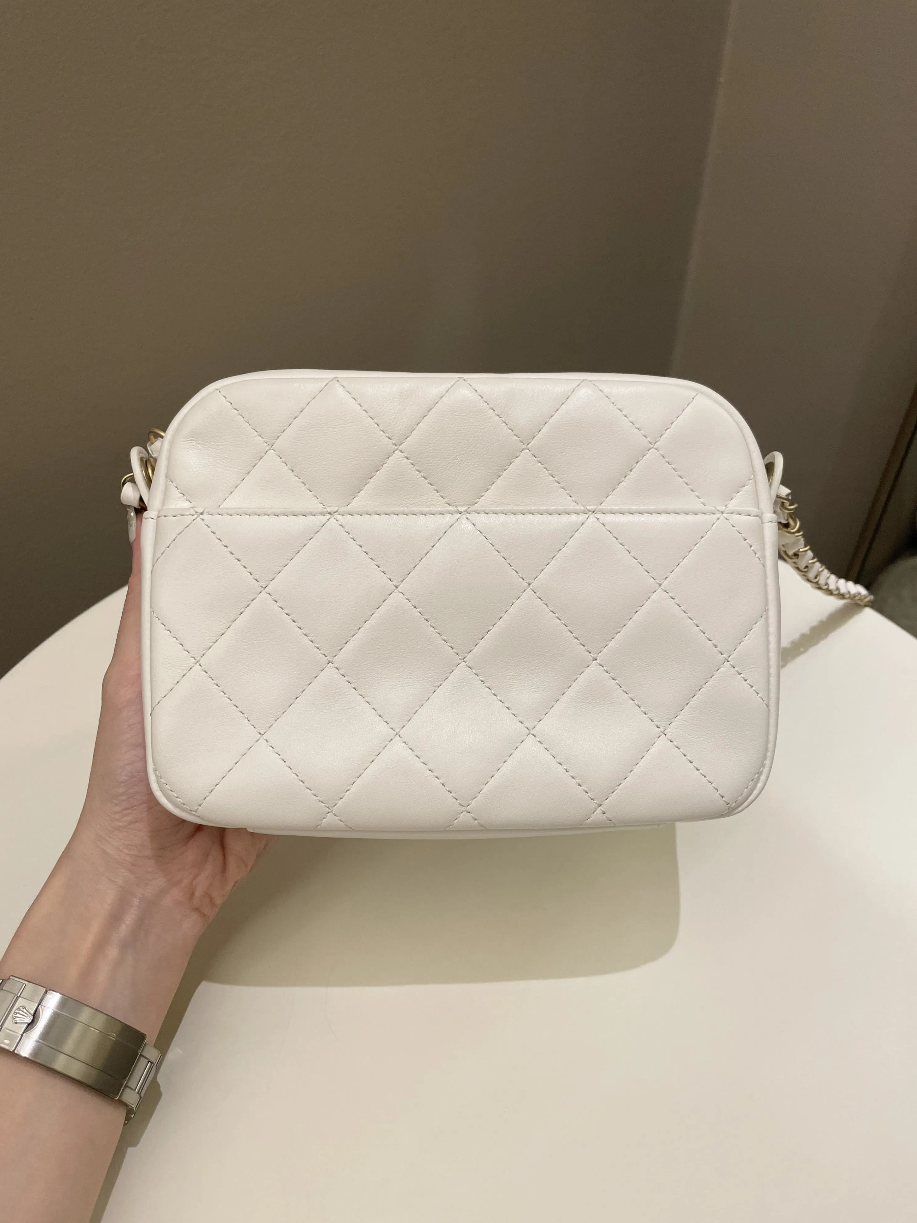 Chanel C H A N E L Lettering Camera Bag  Ivory Calfskin