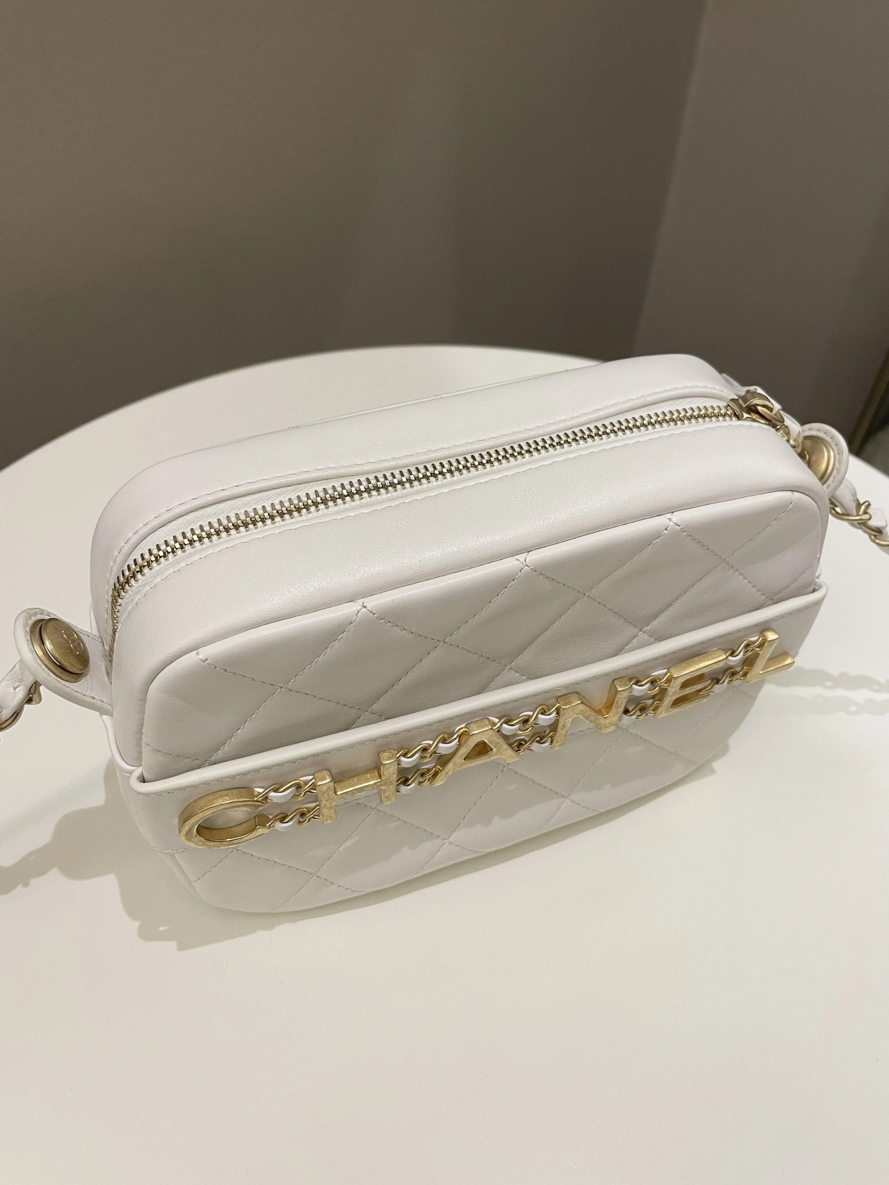 Chanel C H A N E L Lettering Camera Bag  Ivory Calfskin