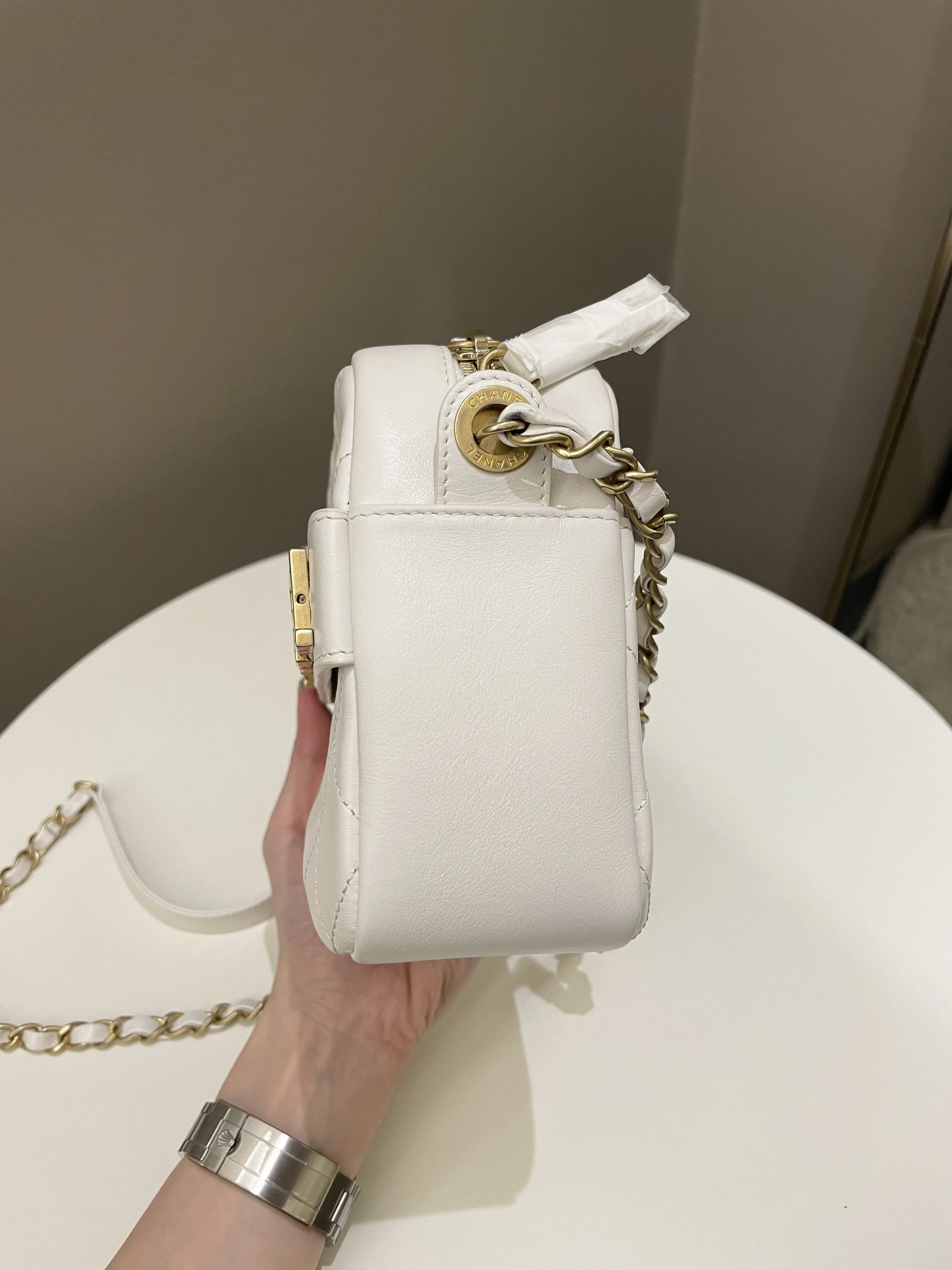 Chanel C H A N E L Lettering Camera Bag  Ivory Calfskin