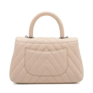 Chanel Coco Handle 24 XS Caviar S 2WAY Handbag V Stitch Beige Silver  28th A92990