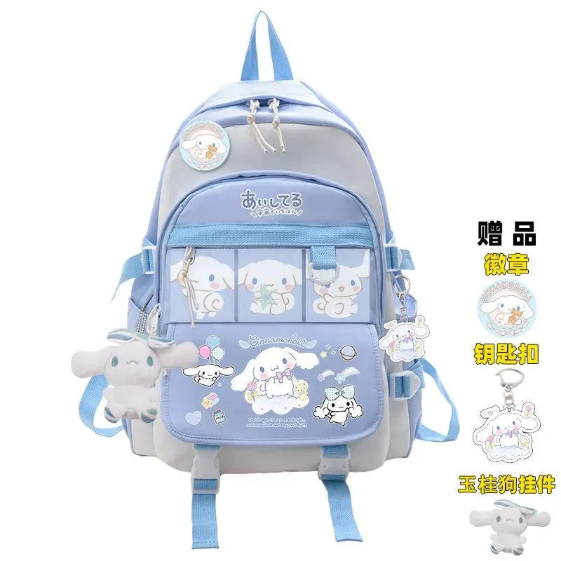 Charming Cinnamoroll Plush Backpack - Stylish and Spacious Kids' School Bag in Black and Blue Sanrio Theme