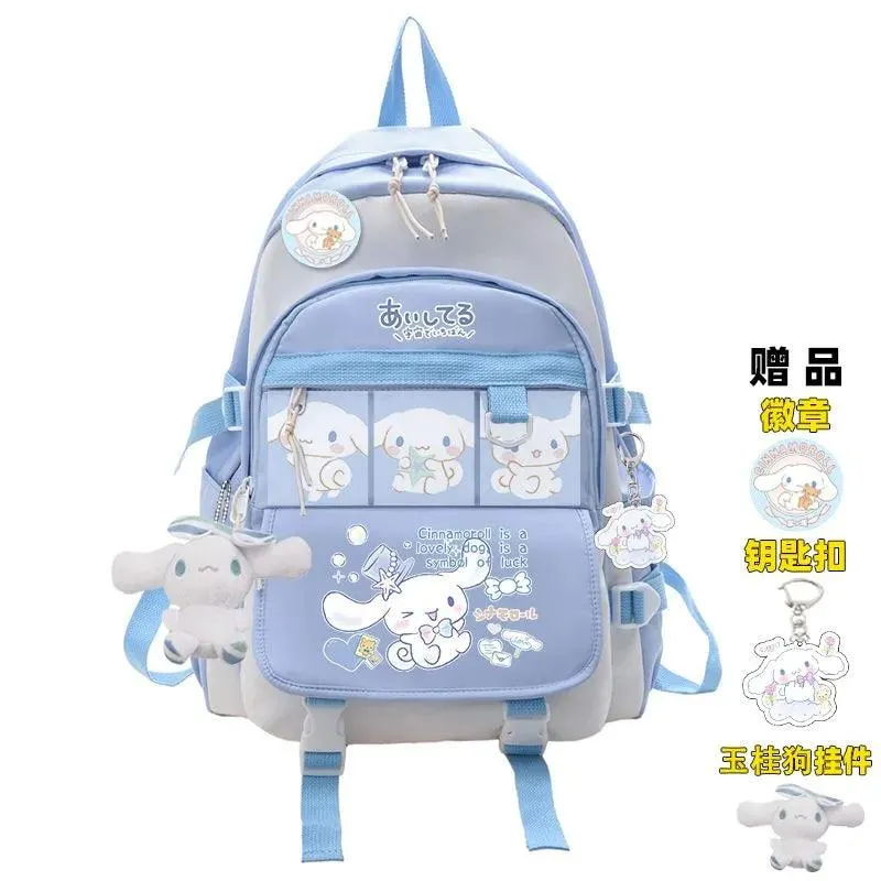 Charming Cinnamoroll Plush Backpack - Stylish and Spacious Kids' School Bag in Black and Blue Sanrio Theme