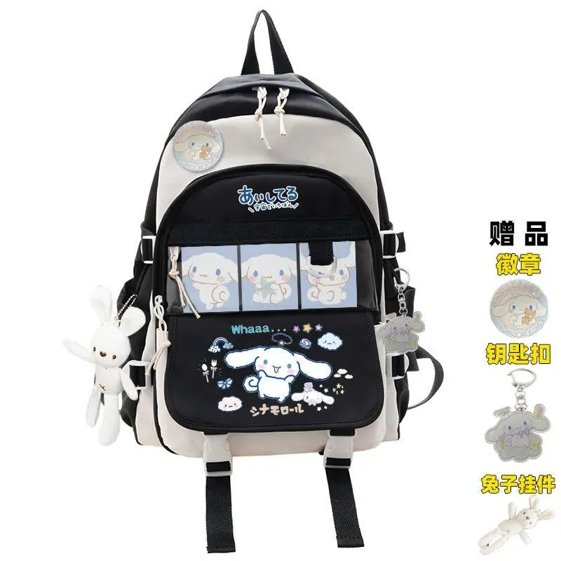 Charming Cinnamoroll Plush Backpack - Stylish and Spacious Kids' School Bag in Black and Blue Sanrio Theme