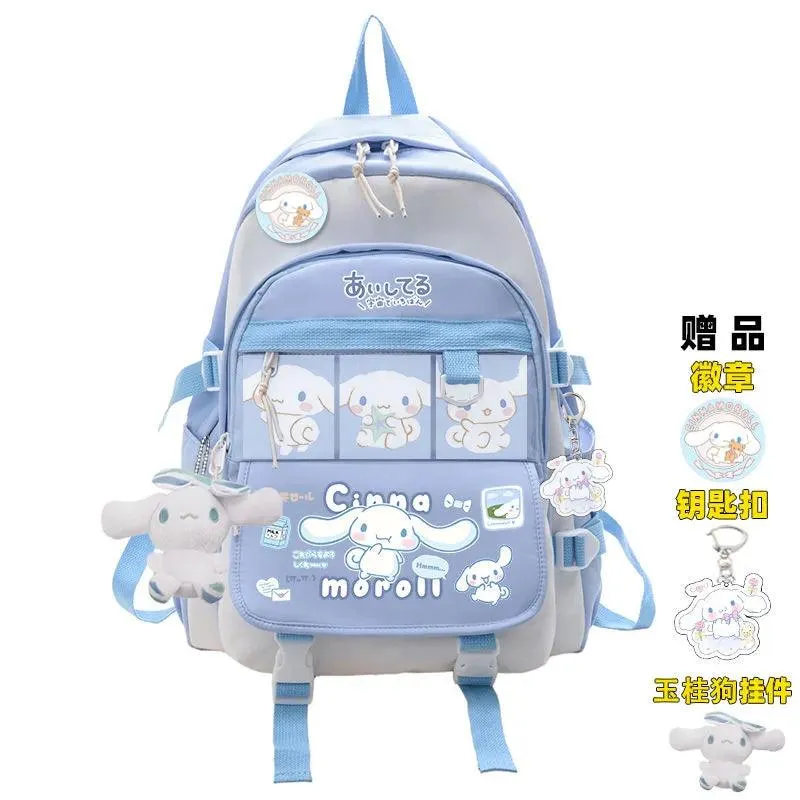 Charming Cinnamoroll Plush Backpack - Stylish and Spacious Kids' School Bag in Black and Blue Sanrio Theme
