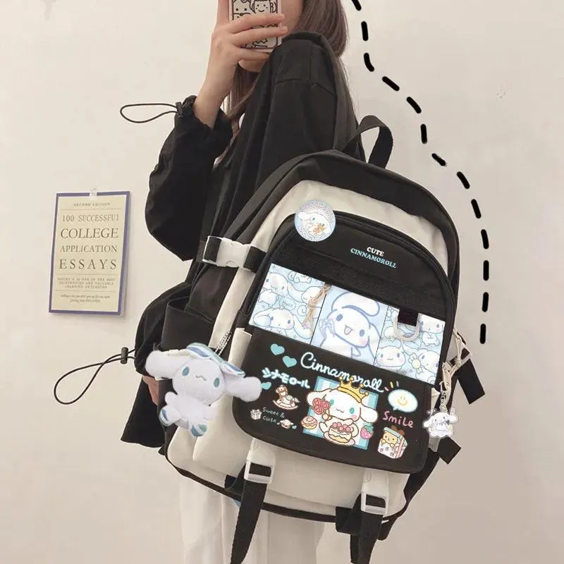 Charming Cinnamoroll Plush Backpack - Stylish and Spacious Kids' School Bag in Black and Blue Sanrio Theme