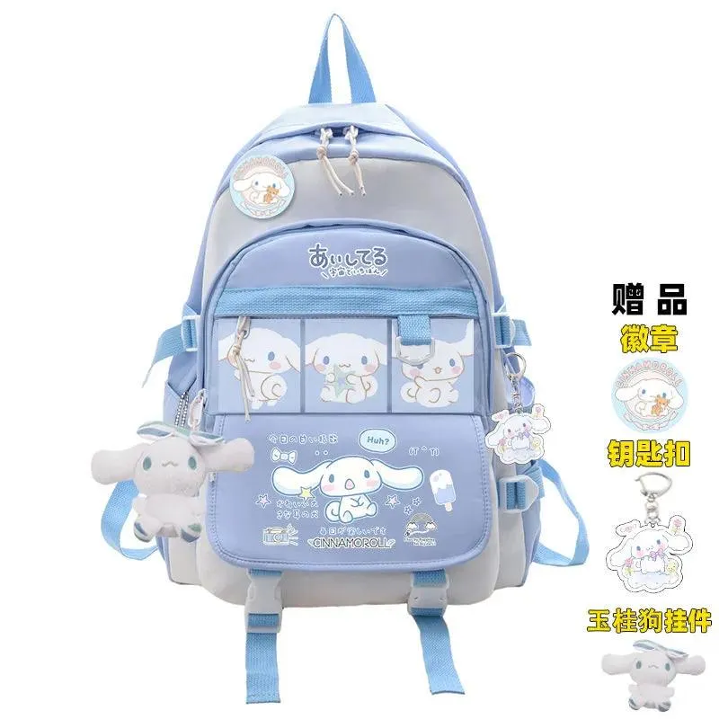Charming Cinnamoroll Plush Backpack - Stylish and Spacious Kids' School Bag in Black and Blue Sanrio Theme