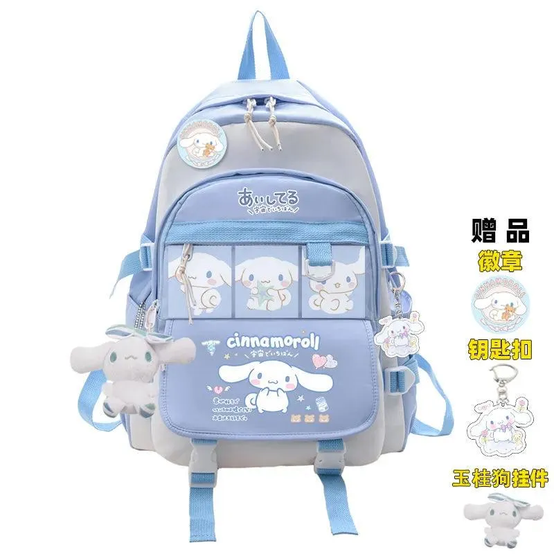 Charming Cinnamoroll Plush Backpack - Stylish and Spacious Kids' School Bag in Black and Blue Sanrio Theme