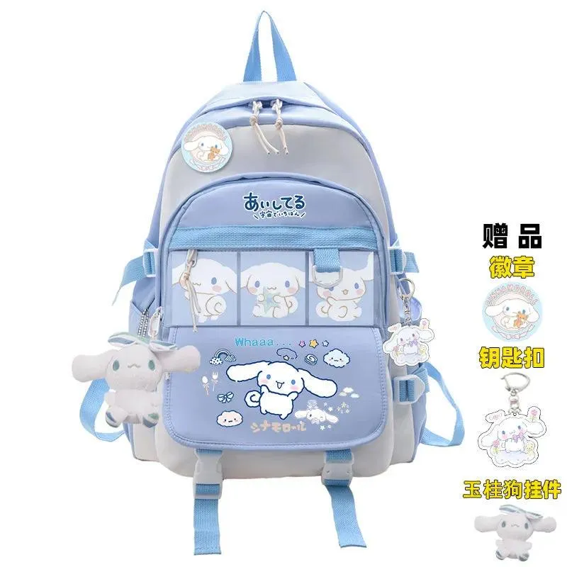 Charming Cinnamoroll Plush Backpack - Stylish and Spacious Kids' School Bag in Black and Blue Sanrio Theme