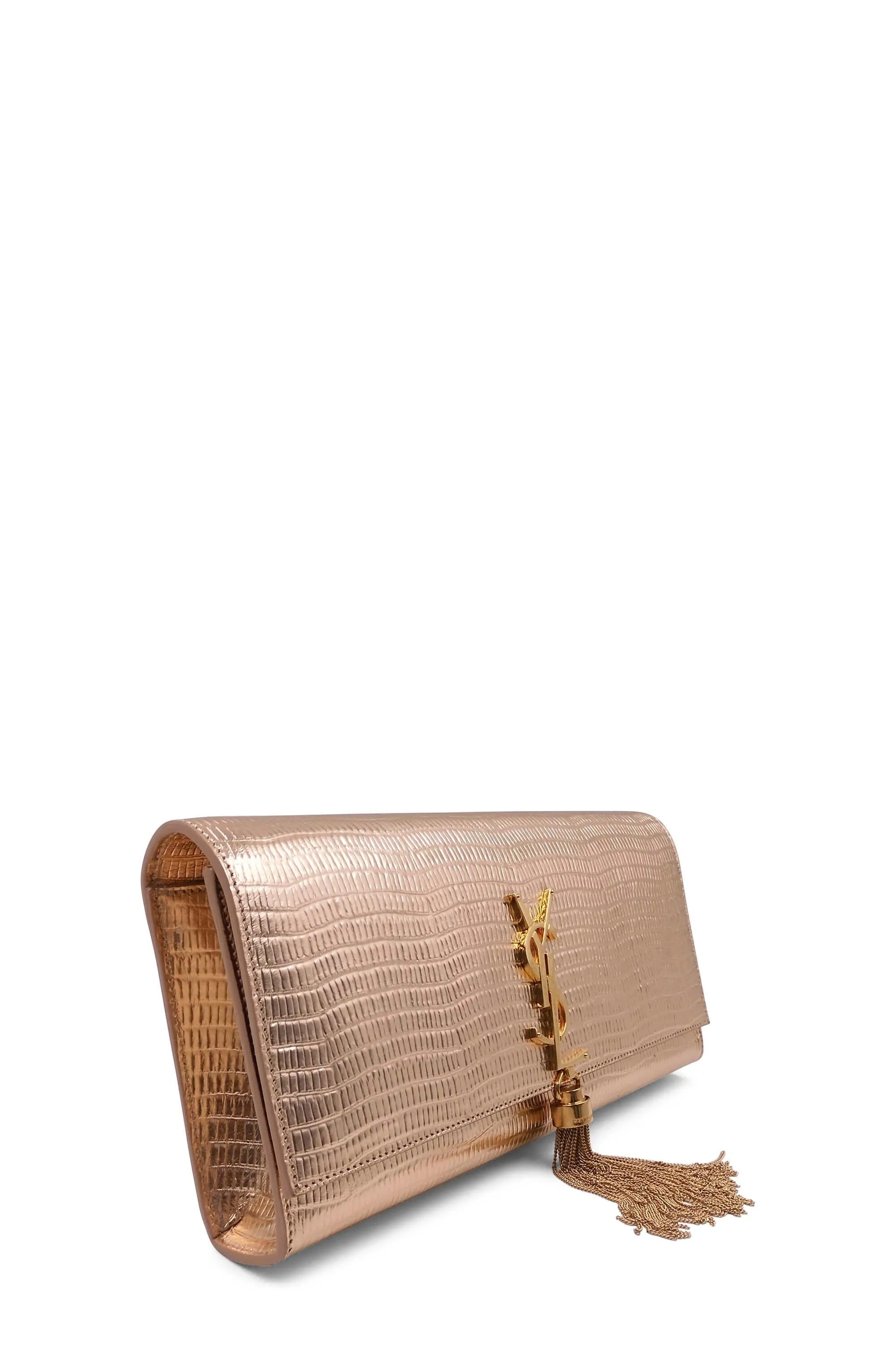 Classic Monogram Kate Clutch With Tassel Lizard Embossed Gold