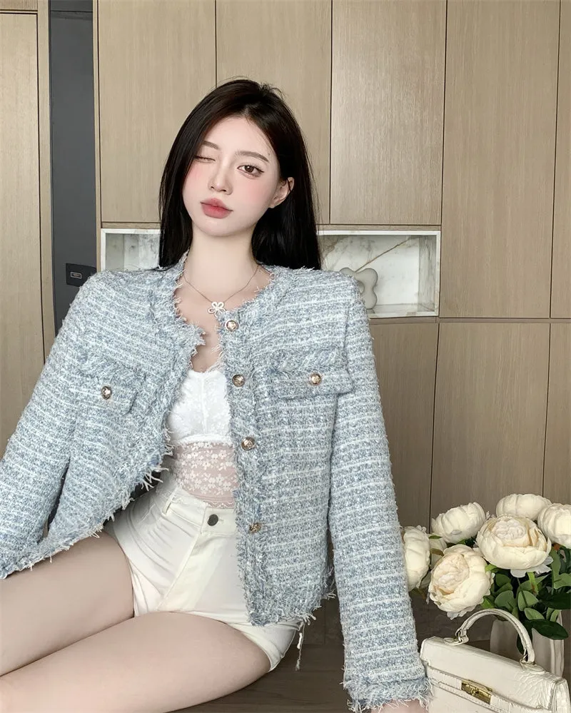 Classy Golden Button White Blue Pink Jacket