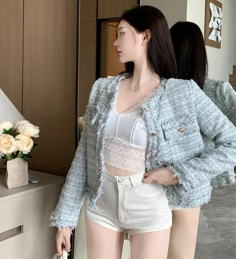 Classy Golden Button White Blue Pink Jacket
