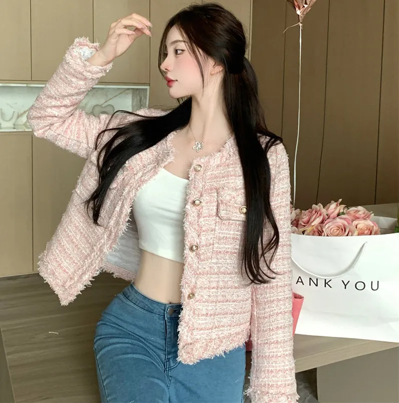 Classy Golden Button White Blue Pink Jacket