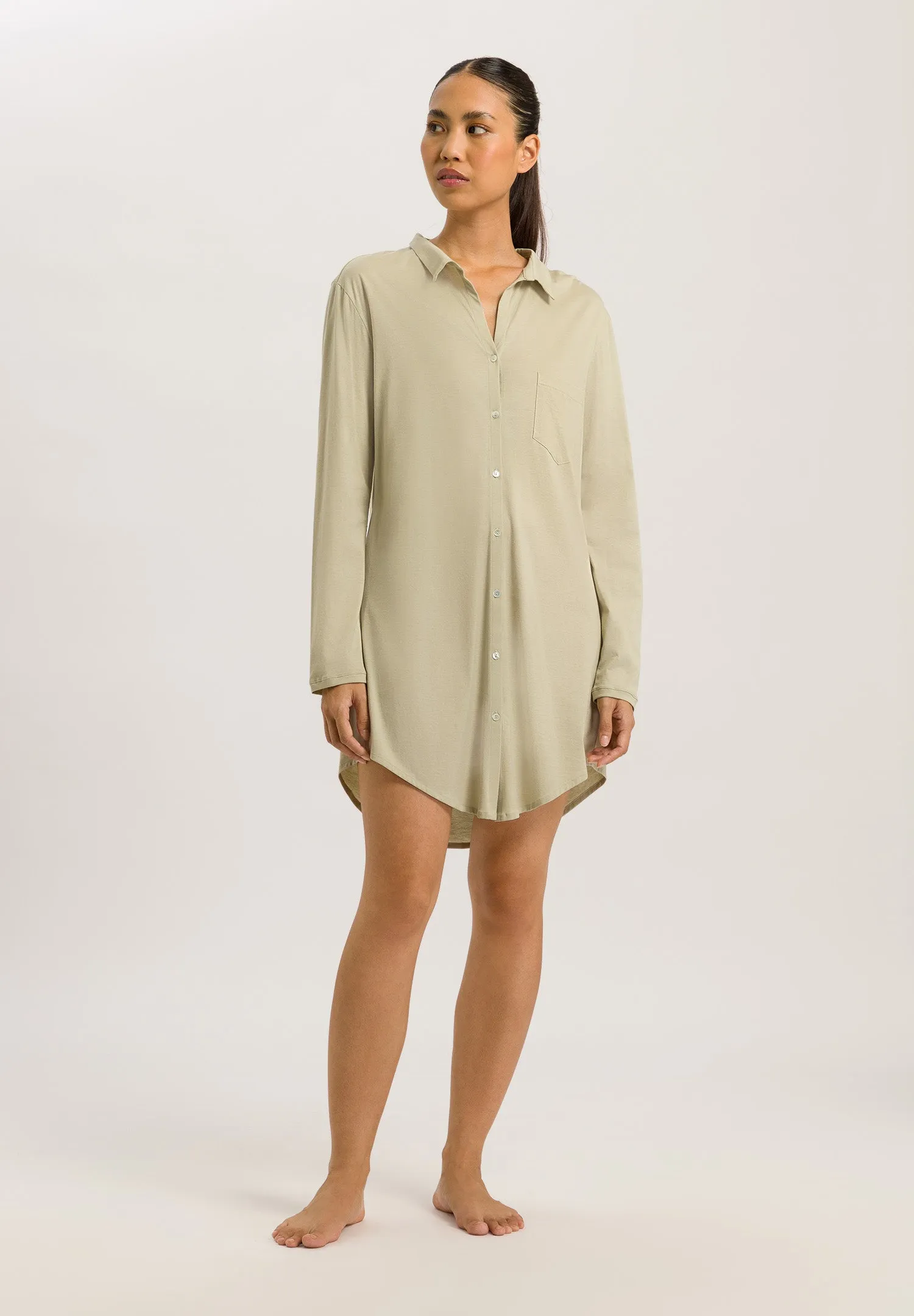 Cotton Deluxe Button Front Cotton Sleep Shirt | Moss Green 77958-2720
