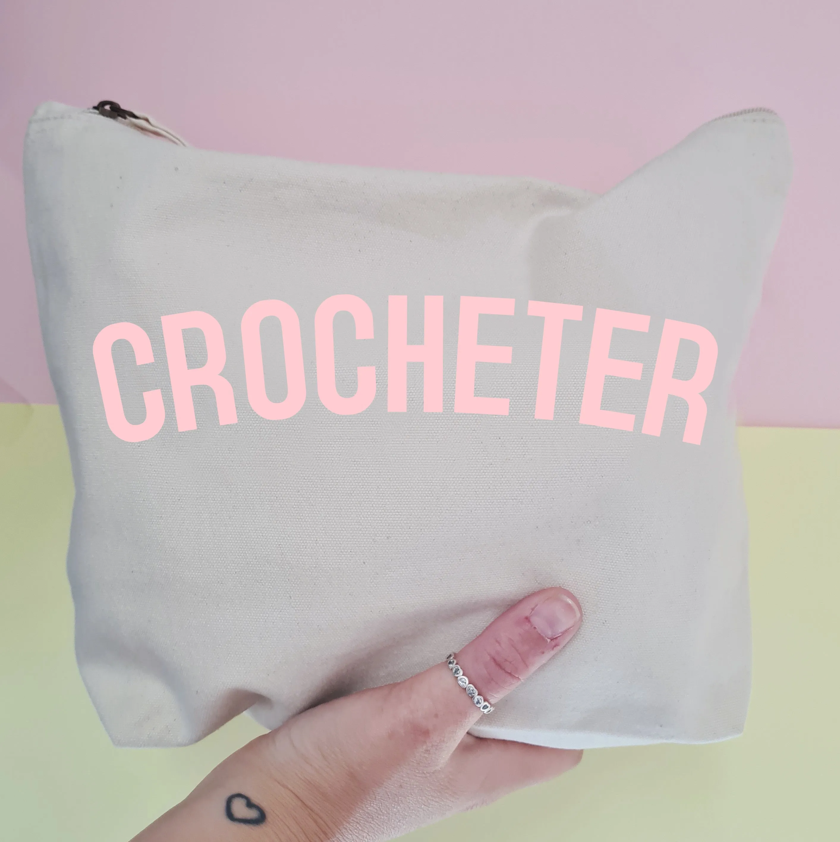 CROCHETER Project Bag - Cotton Zip Up Bag - Pastel Fonts