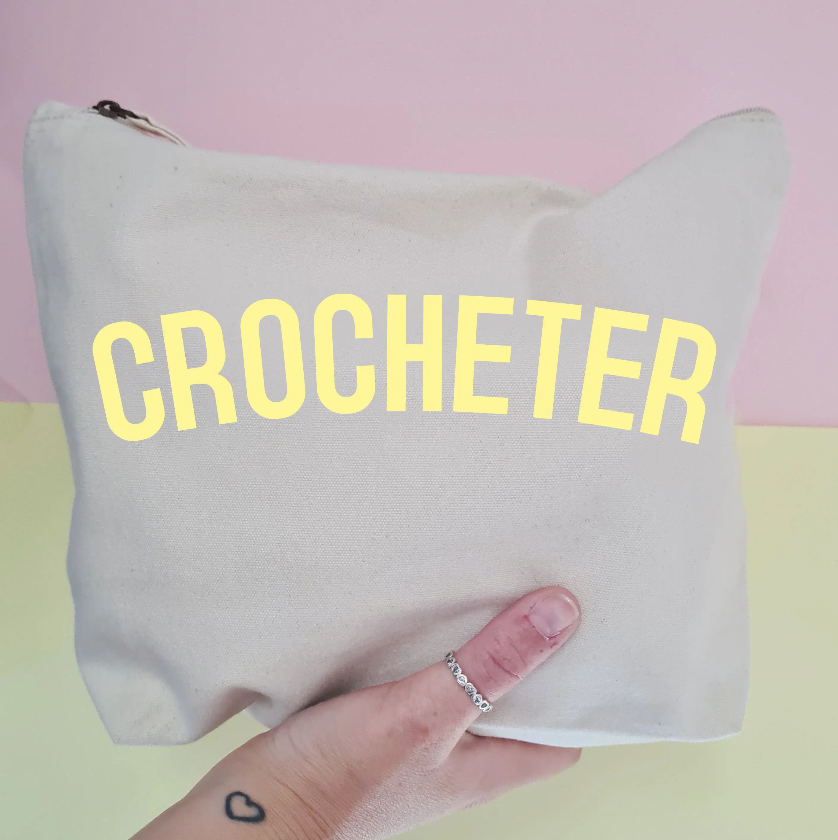 CROCHETER Project Bag - Cotton Zip Up Bag - Pastel Fonts