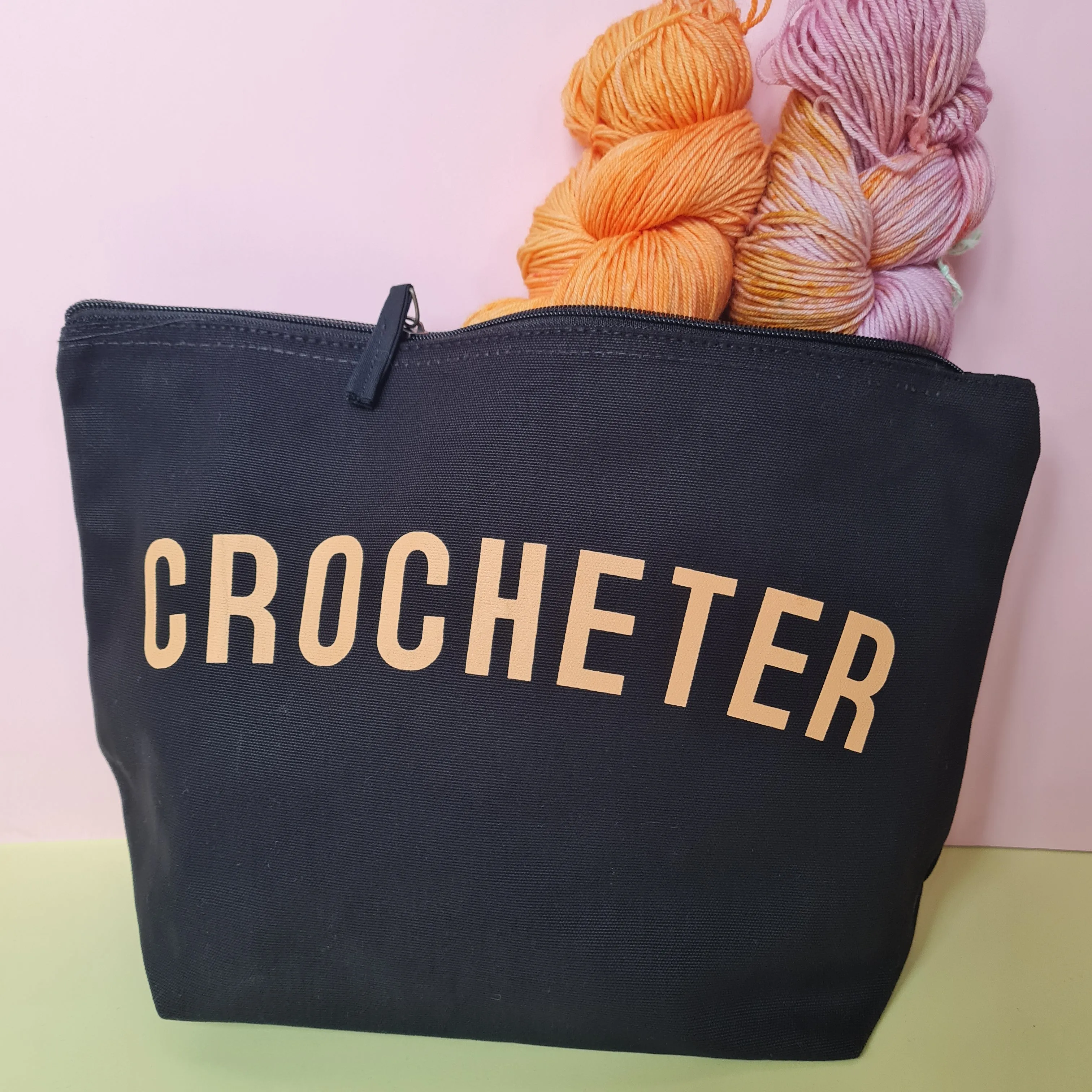 CROCHETER Project Bag - Cotton Zip Up Bag - Pastel Fonts