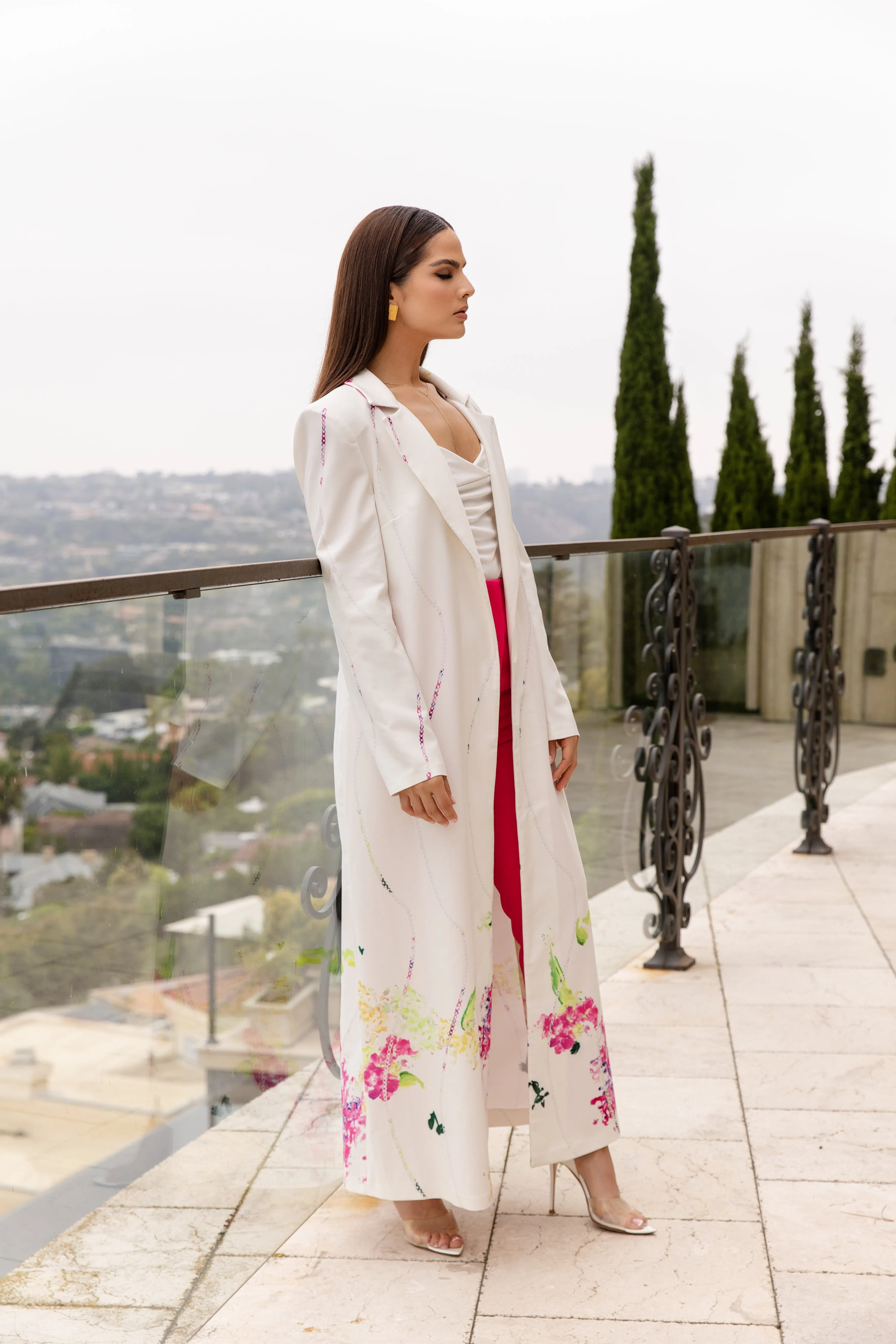 Dara Ivory Bloom Long Caftan Jacket