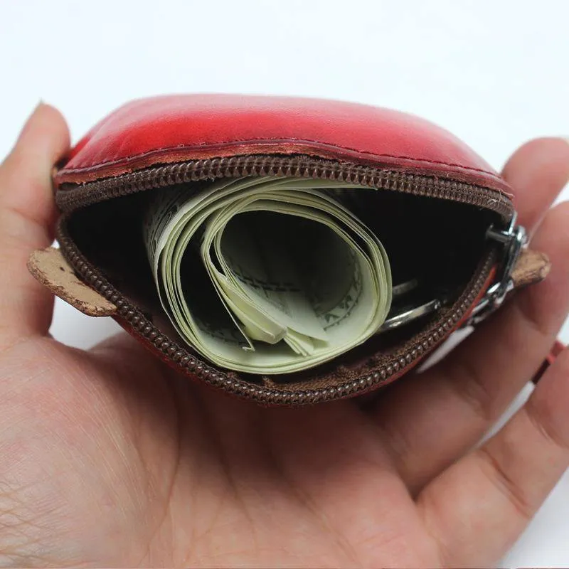 elvesmall Women Genuine Leather Ladybug Pattem Mini Coins Bag Card Holder Coin Purse