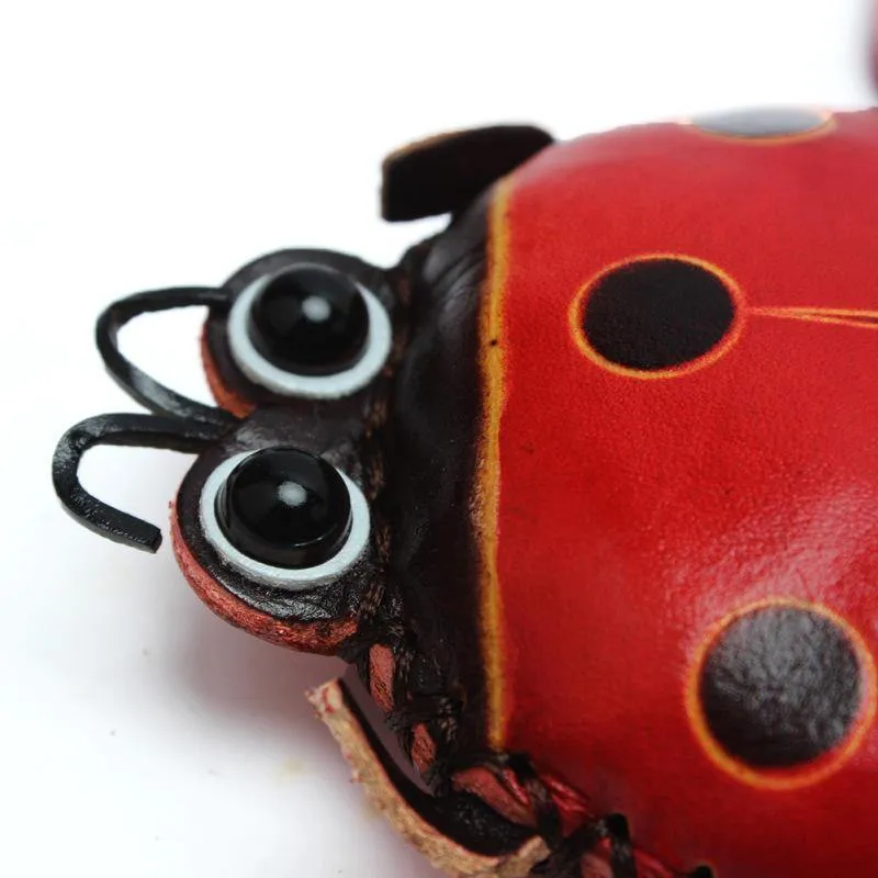 elvesmall Women Genuine Leather Ladybug Pattem Mini Coins Bag Card Holder Coin Purse