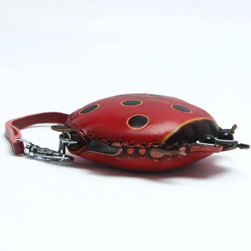 elvesmall Women Genuine Leather Ladybug Pattem Mini Coins Bag Card Holder Coin Purse