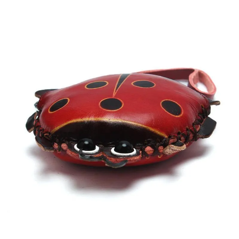 elvesmall Women Genuine Leather Ladybug Pattem Mini Coins Bag Card Holder Coin Purse